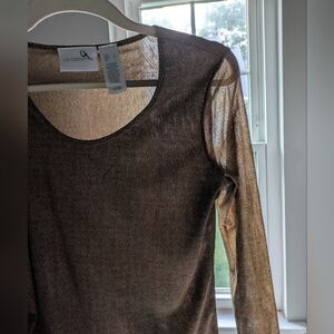 Vintage Liz Claiborne Womens Fairy Grunge Y2K Top Large Brown Lettuce Hem Whimsy